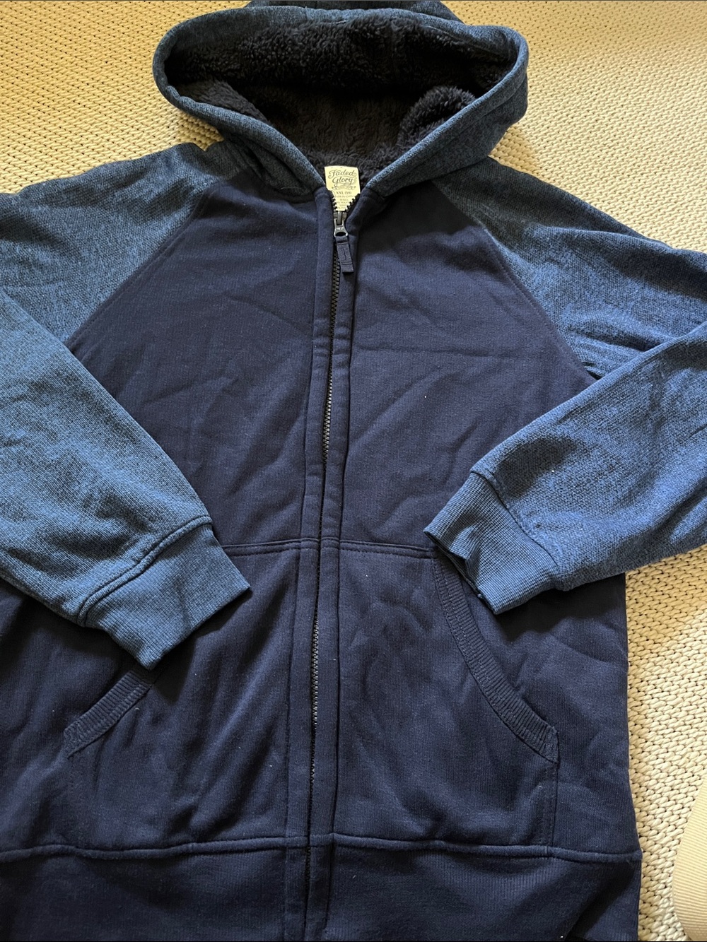 Hoodie Sherpa boys new size XXL(18) blue polyester Faded Glory